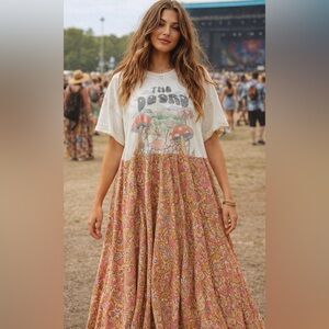 Custom The Doors Band Tee Boho Dress M/L
